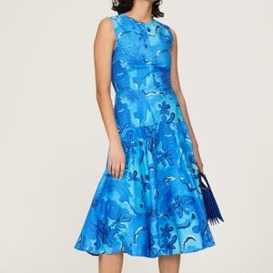 Marni Printed Cotton Crewneck Midi Dress Blue Size 0